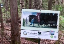 StoryWalk signs along the campus trails