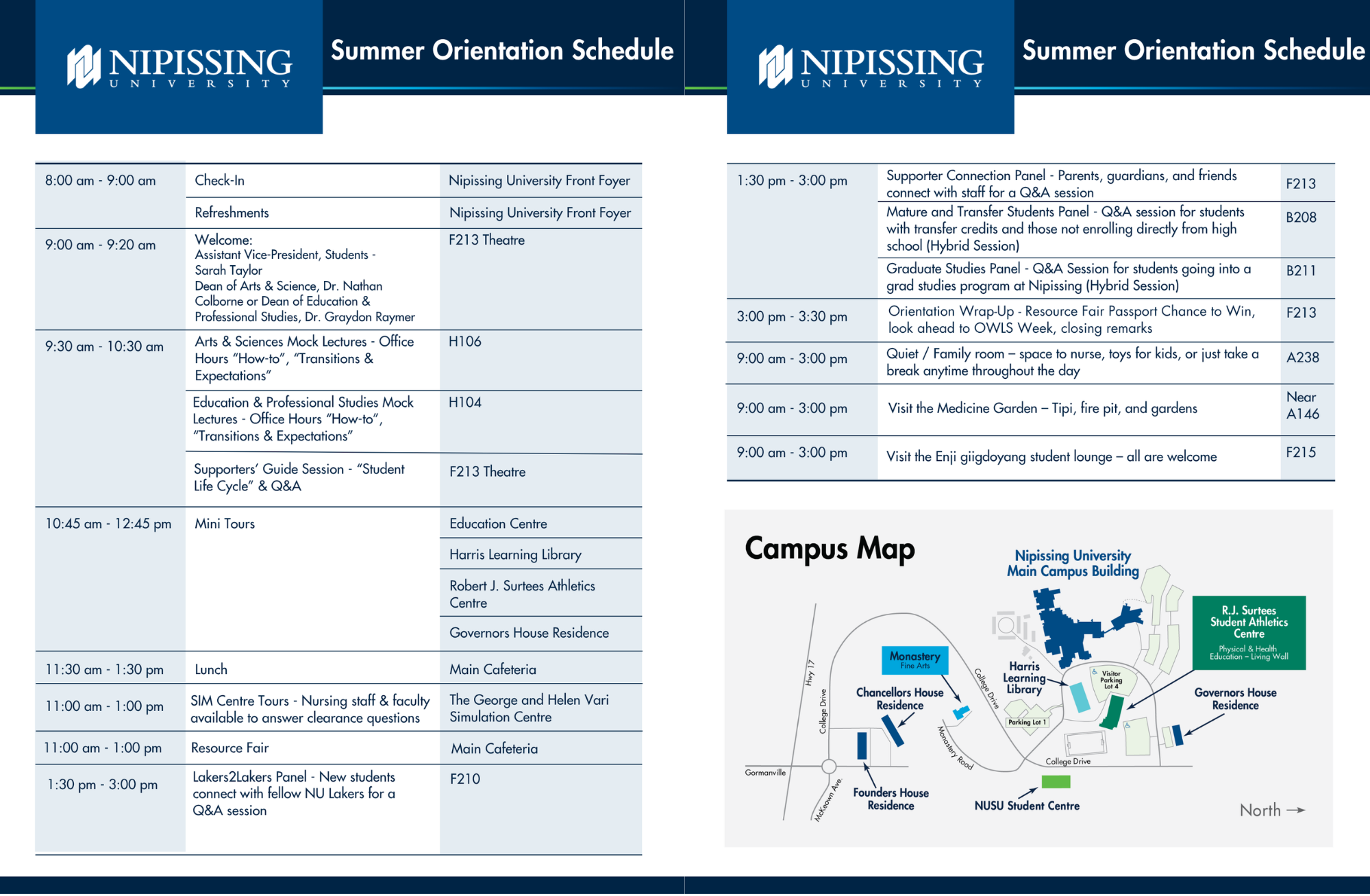 graphic with schedule for summer orientation