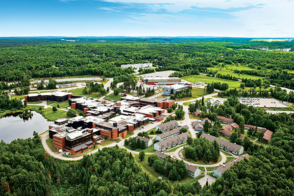 Aerial shot of Nipissing University campus