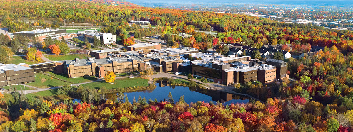 Nipissing campus aerial photo fall