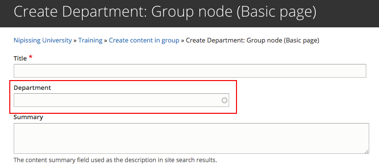 Create Page department