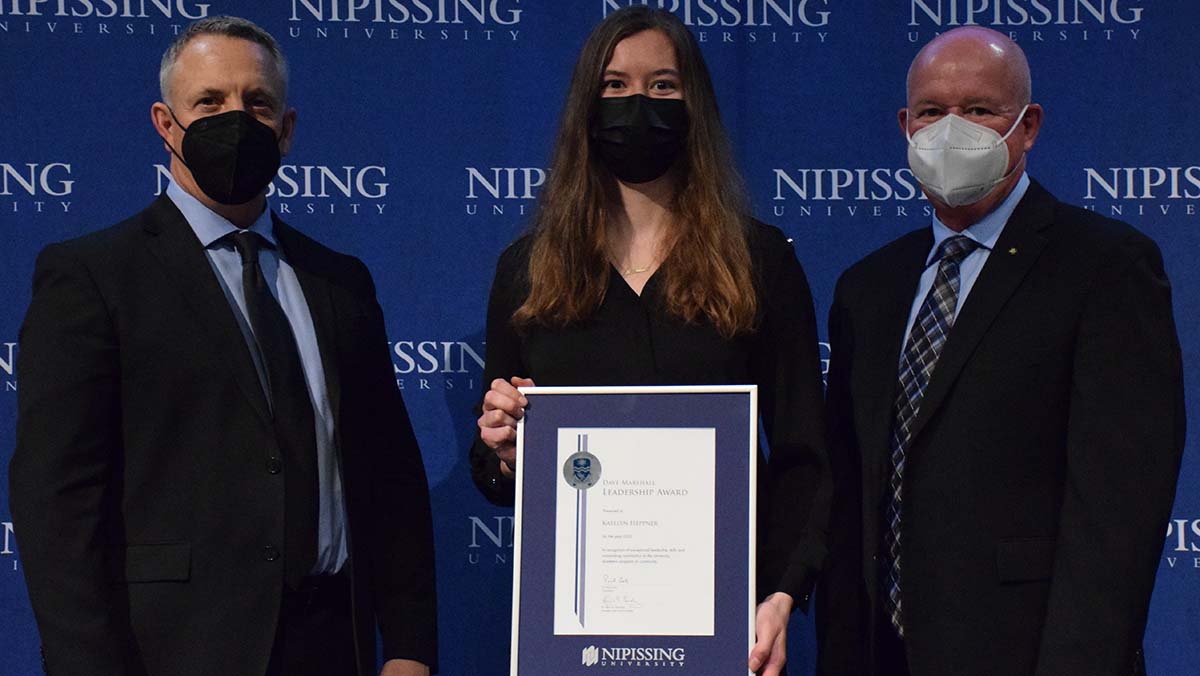 Katelyn Heppner with President and Chancellor