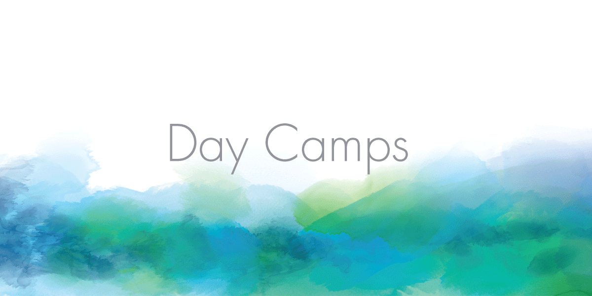 Day Camps text on a watercolour background.