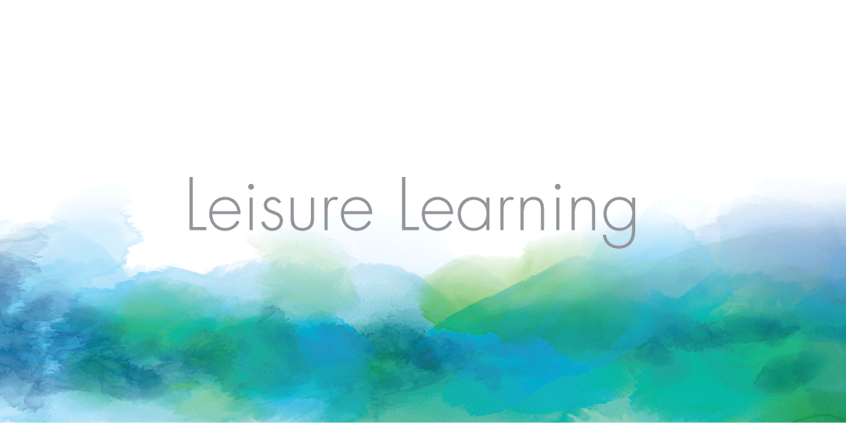 Leisure Learning text on watercolour background.