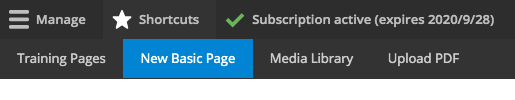 Admin toolbar create new page