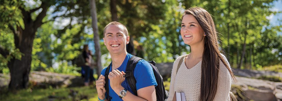 student walking outside