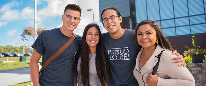 Students outside the library
