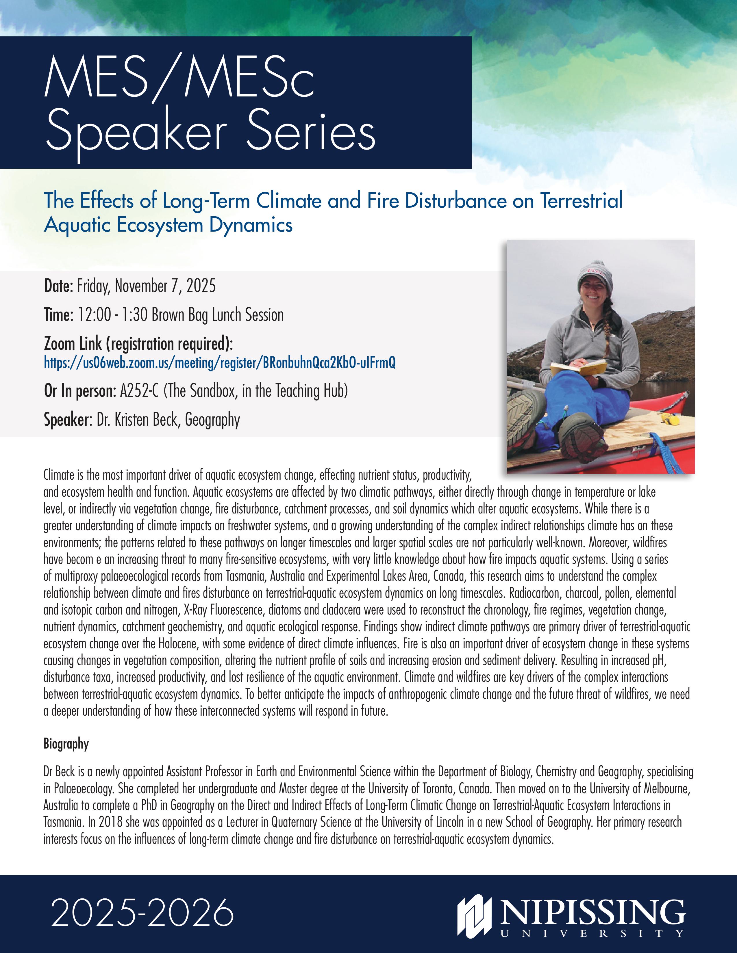 2025-2026 MES/MESc Speaker Series Poster