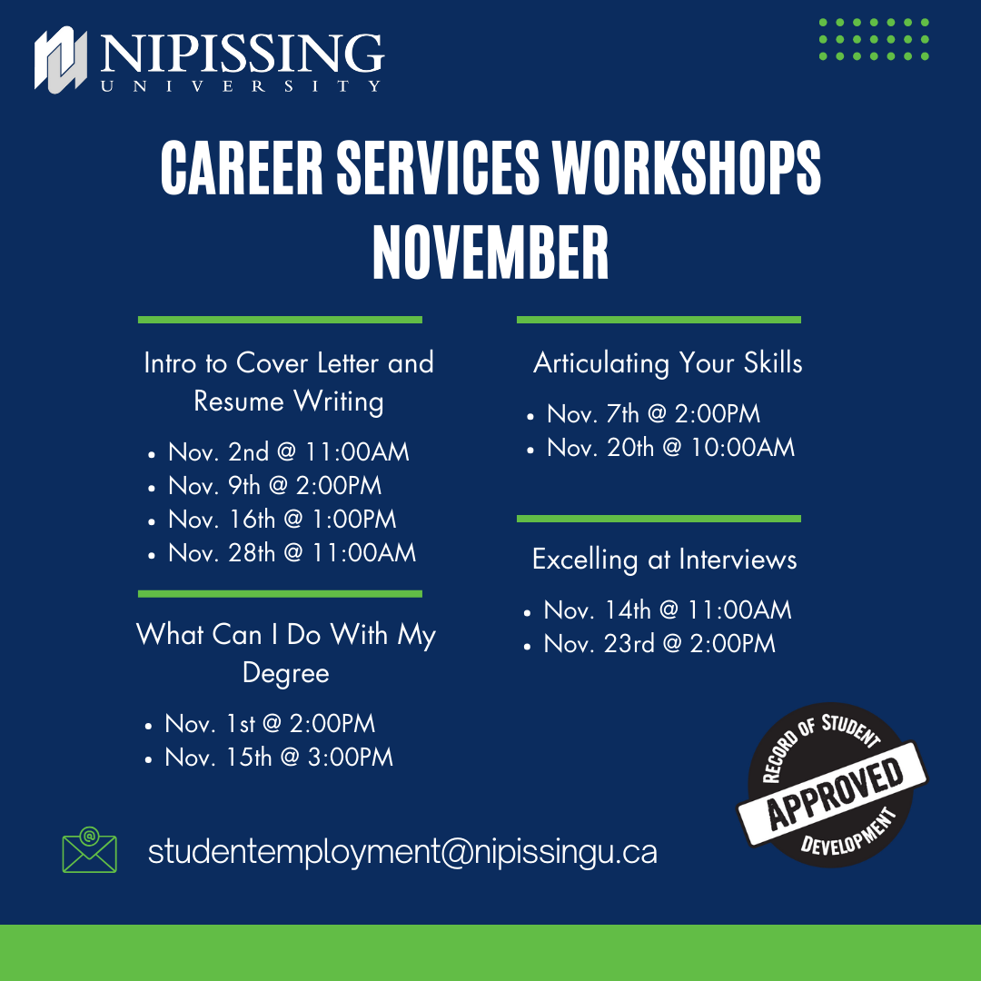 Career Services November Workshop Dates and Times