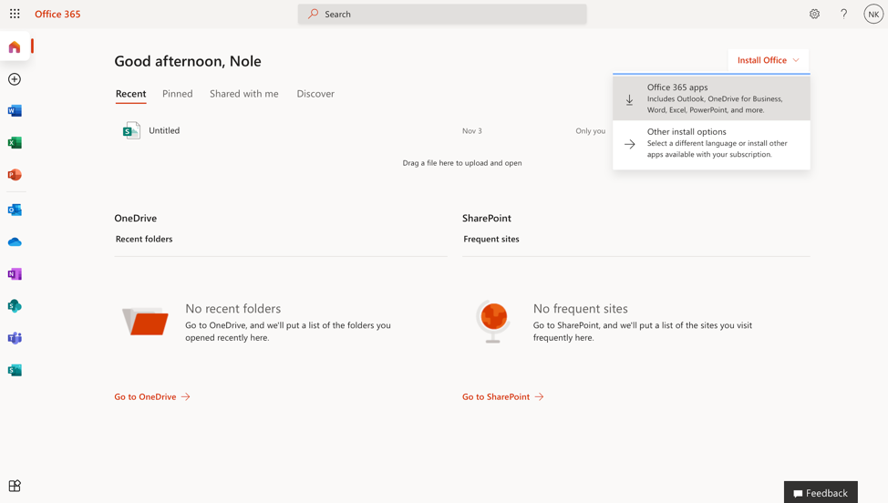 Office 365 install screen