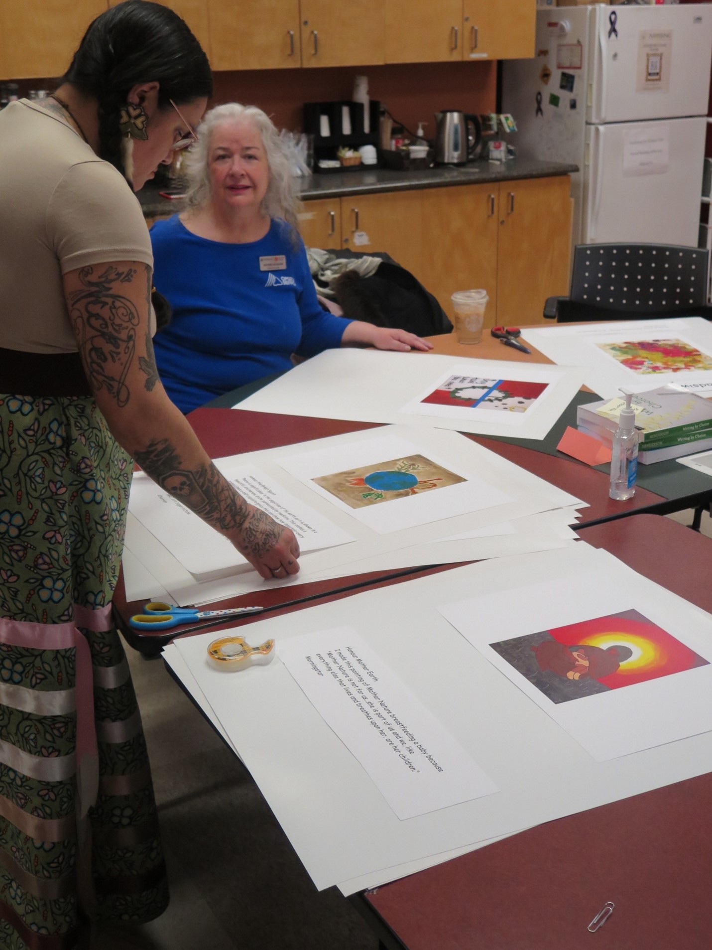 INDG 2907 Indigenous Philosophy – Bimaadsiwin: The class in the Winter 2023 semester created a storybook walk that has been on display in the Library. The students got together to create art that expresses different Indigenous values.