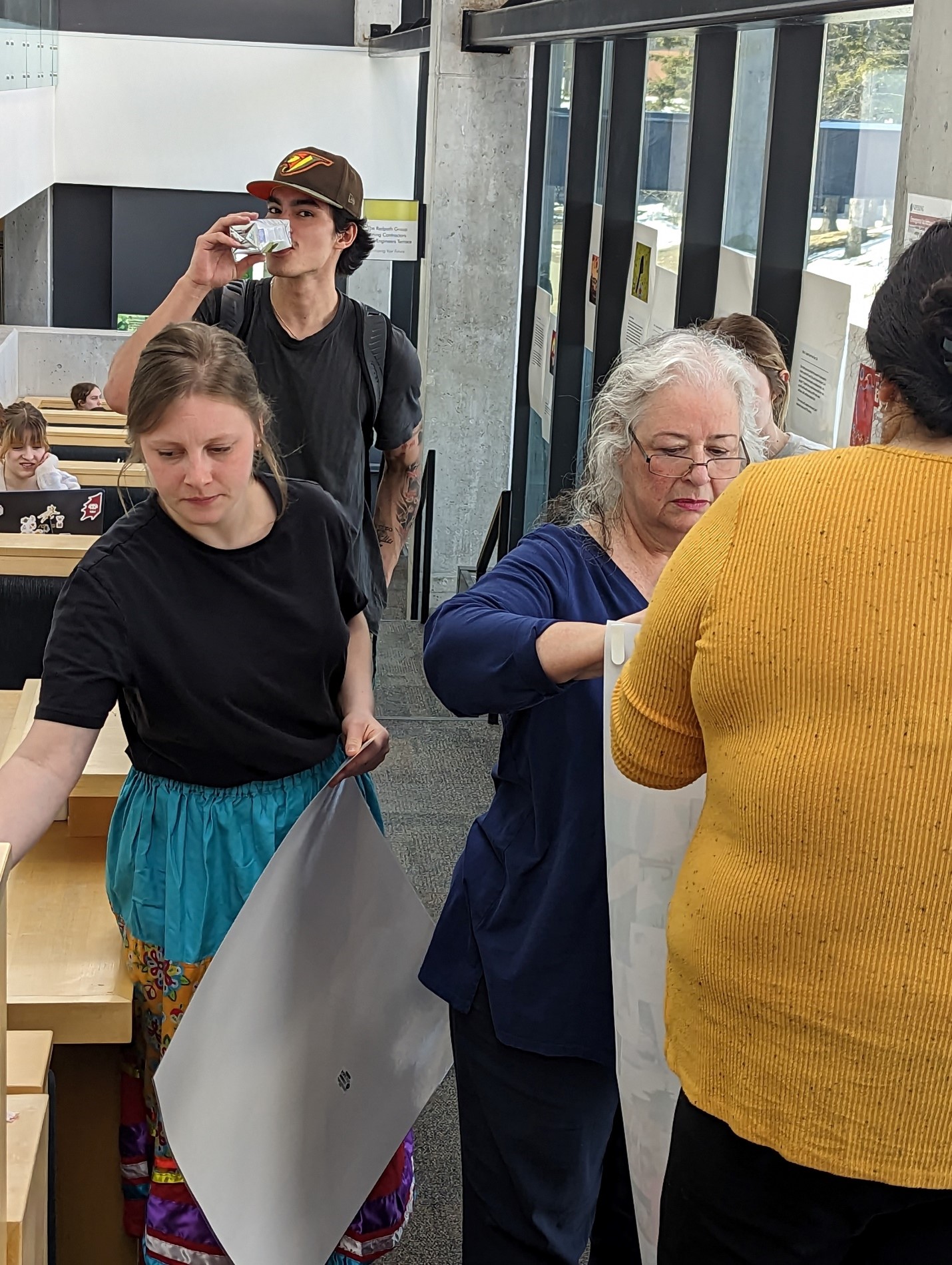 INDG 2907 Indigenous Philosophy – Bimaadsiwin: The class in the Winter 2023 semester created a storybook walk that has been on display in the Library. The students got together to create art that expresses different Indigenous values.