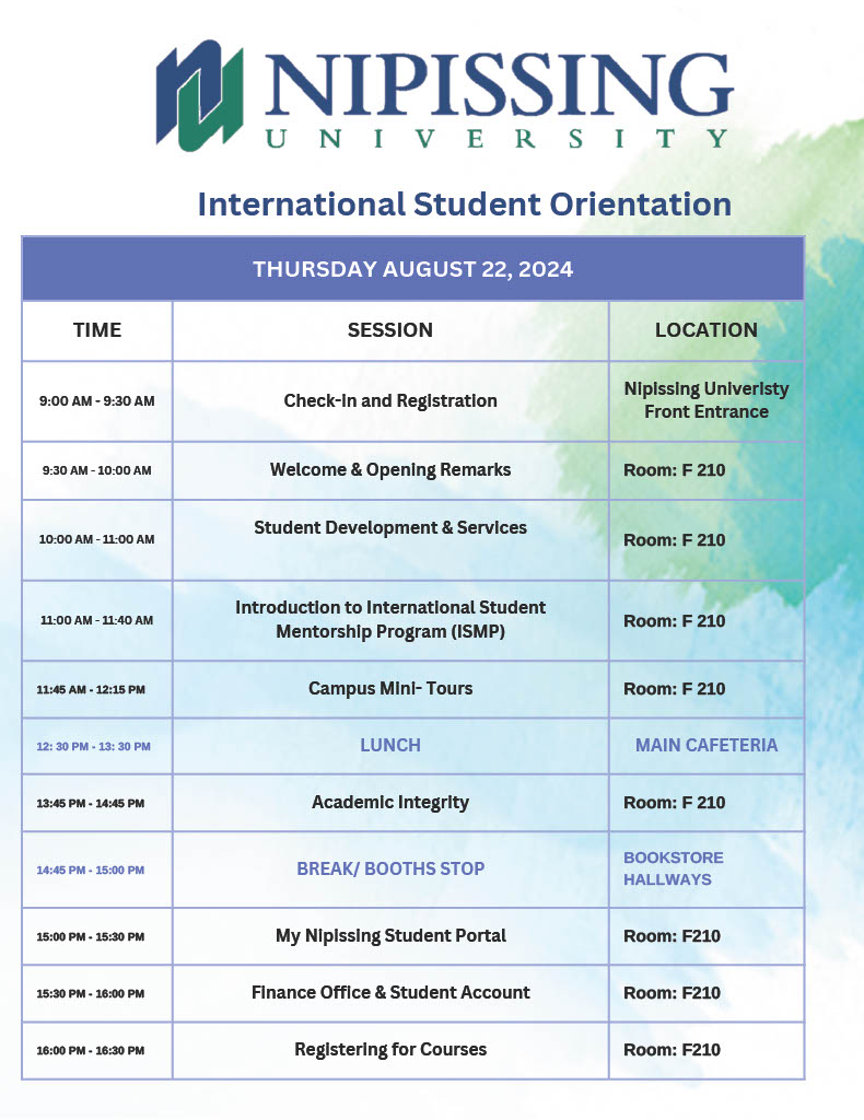 Schedule for Thursday events