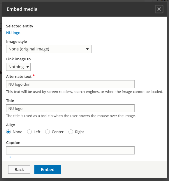 Embed media image options