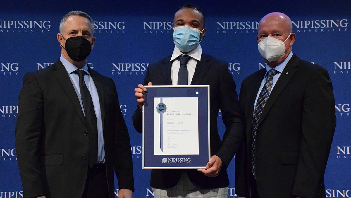 Tyrell Chambers with President and Chancellor