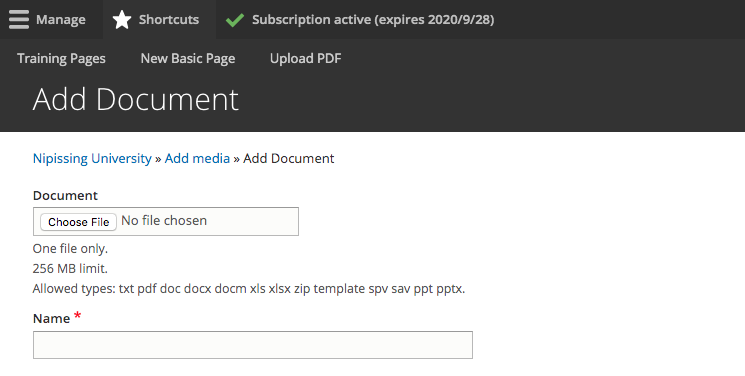 Add Document dialogue panel