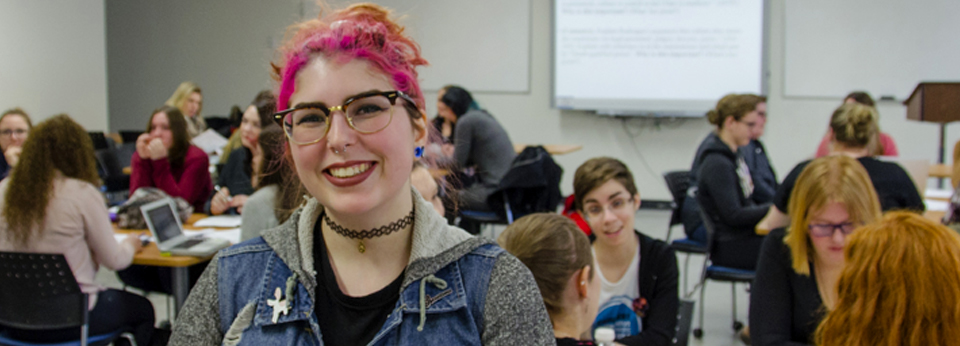 student in a classroom