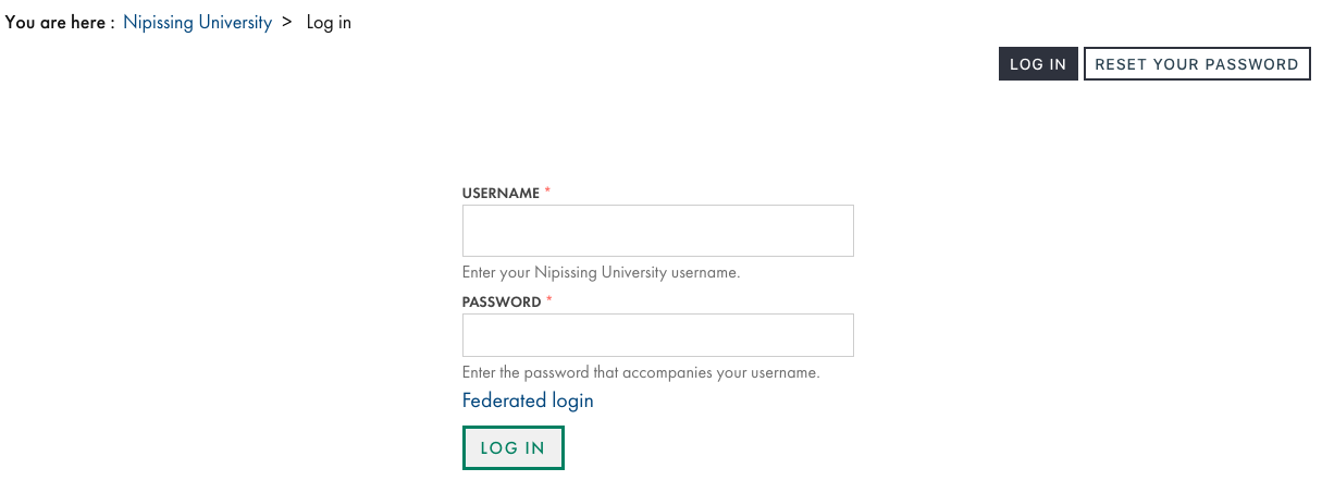 CMS log-in screen