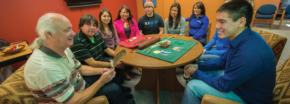students meeting in the Office of Indigenous Initiatives