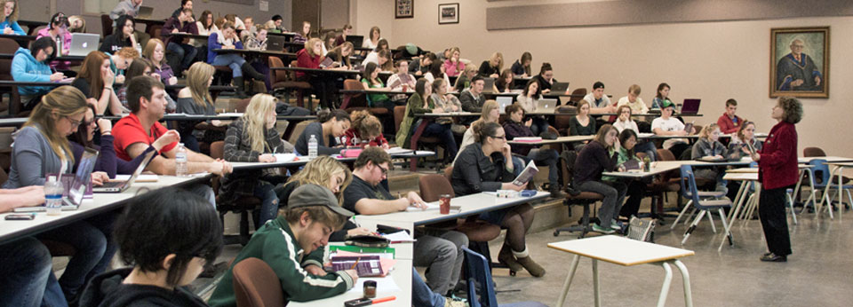 a lecture hall full of students