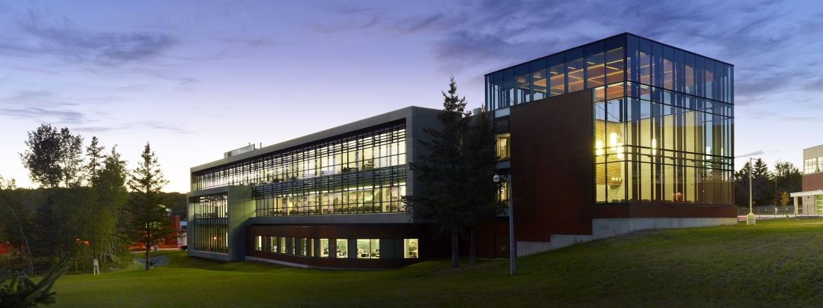 Harris Library at night