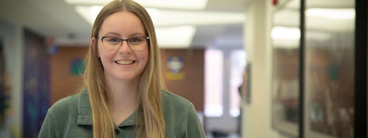 NU Giving Student Facing into Camera 