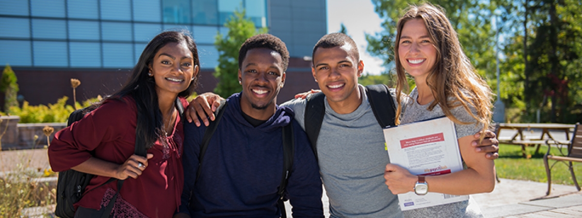 Students outside the library