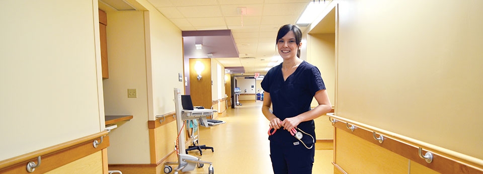 nurse in hospital hallway