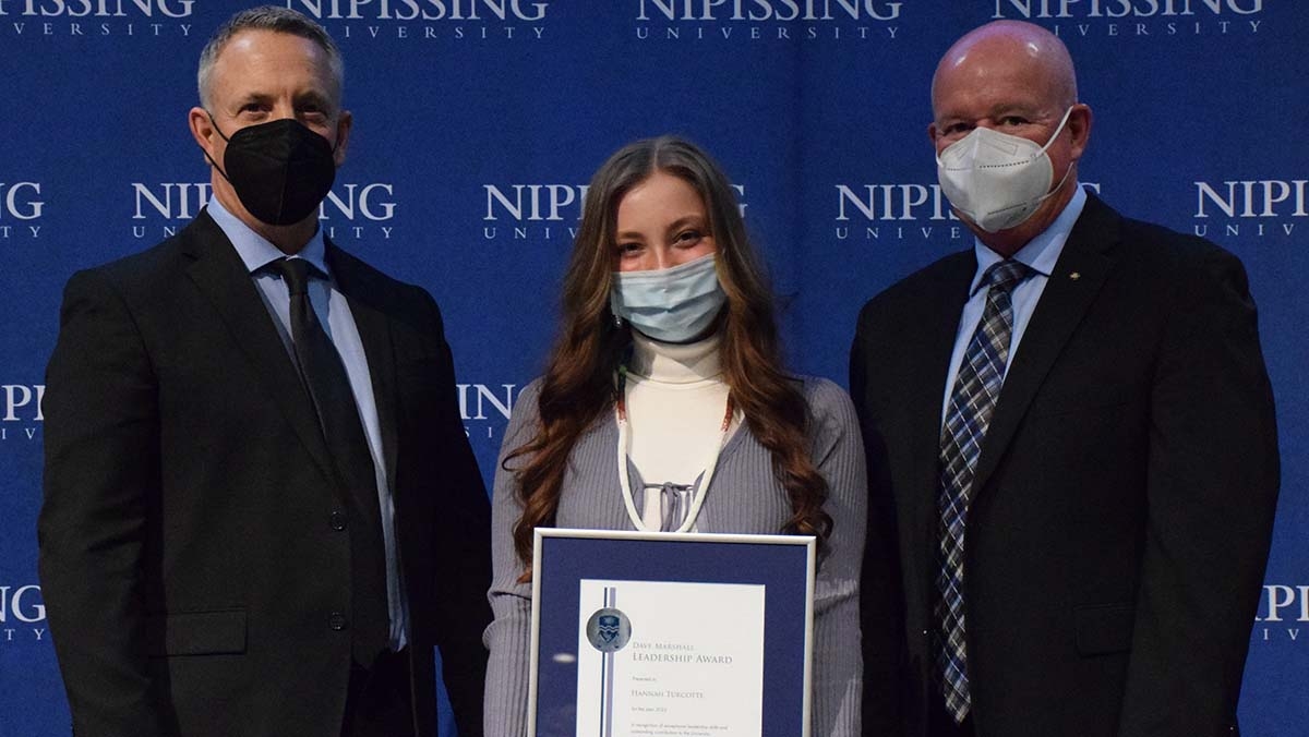 Hannah Turcotte with President and Chancellor