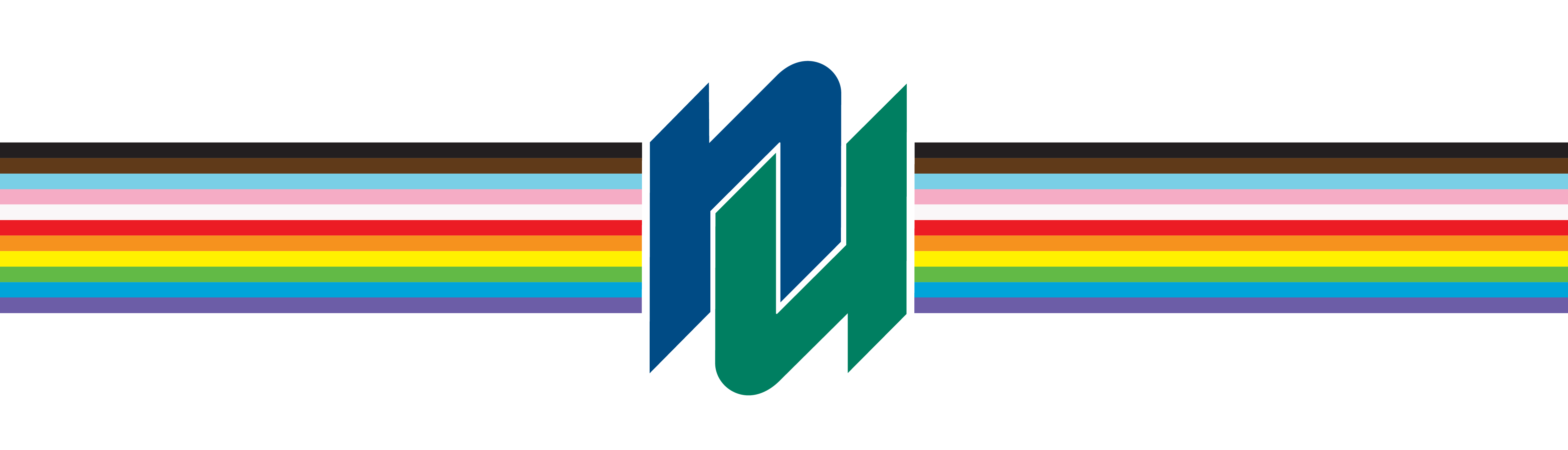 NU logo with pride rainbow