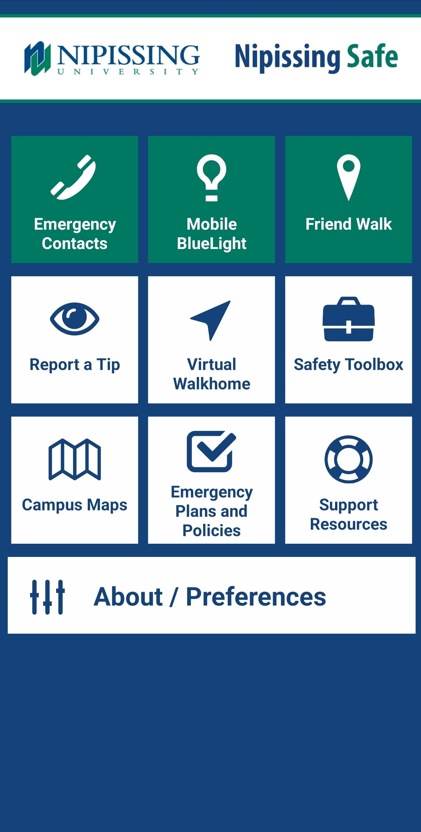 Nipissing Safe App screen