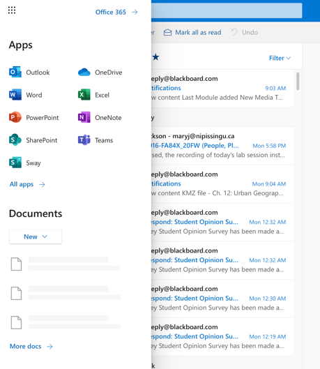 Office 365 apps menu