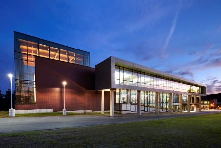 Harris Learning Library exterior at night