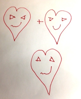 Illustration of a heart couple being interrupted by another heart