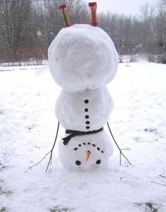Photo of a snowman doing a hand stand