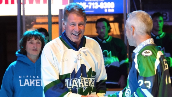 Dr. Scott Russell at the Nipissing Lakers hockey game at Memorial Gardens in North Bay