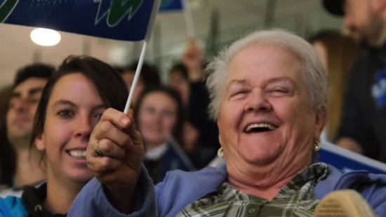 Lakers fans, students and alumni celebrating Homecoming at Memorial Gardens in North Bay