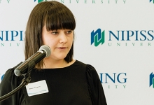 Abbey Thompson speaks at donor social