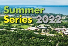 Aerial shot of campus with Summer Series 2022 text overlay