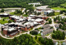 Aerial shot of Nipissing University and Canadore College campus