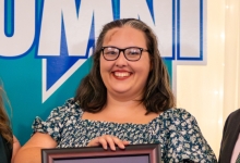 Hayley Heaslip is present with a Philanthropy award at the 2025 Nipissing University Alumni Awards