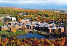 Fall aerial view of Nipissing University and Canadore College campus
