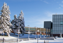 winter shot of the learning library and athletics centre