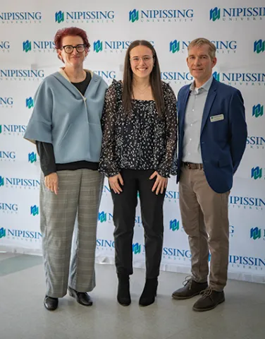 3MT winner Cassidy Brooks with Ann-Barbara Graff and Dan Walters