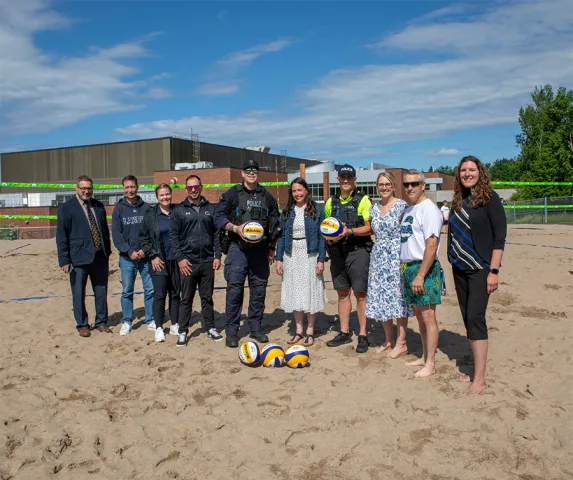 representatives from the North Bay Youth Volleyball Club Jr. Lakers, Nipissing University, Canadore College, the City of North Bay, the North Bay Police Services and the office of MP Pauline Rochefort