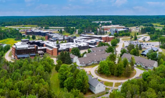 Aerial view of Nipissing University's campus