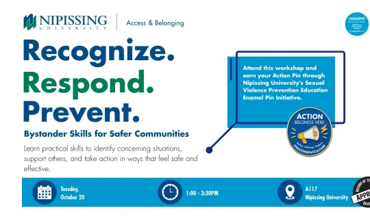 Recognize. Respond. Prevent: Bystander Skills for Safer Communities Event Flyer