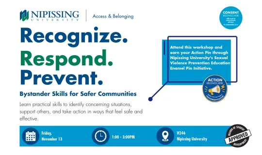 Recognize. Respond. Prevent: Bystander Skills for Safer Communities Event Flyer