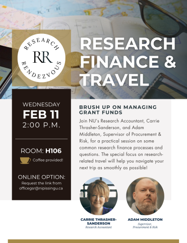 Research Finance & Travel, scheduled for Wednesday, Feb 11th at 2:00 p.m., in room H106