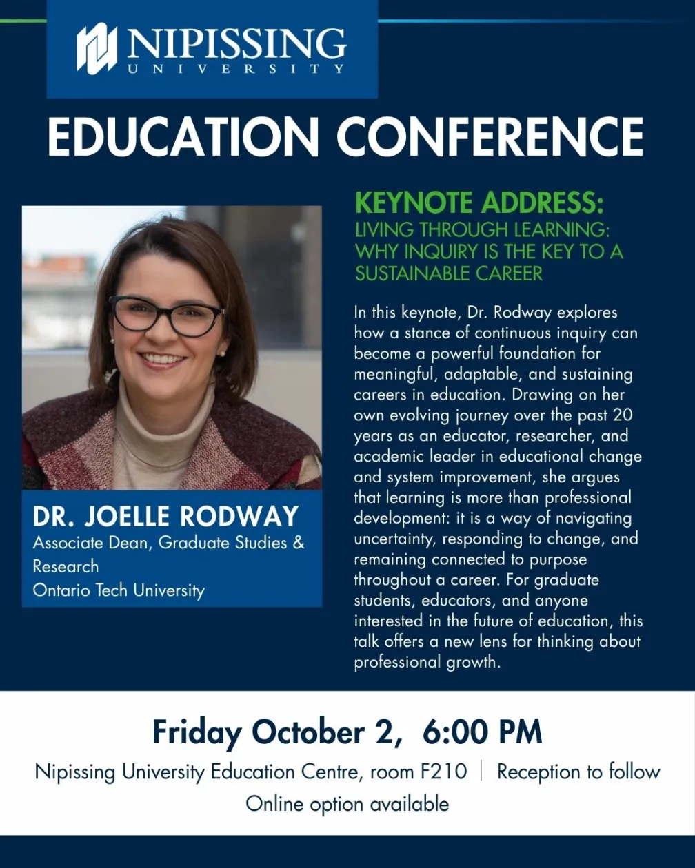 Flyer outline details for the Education Conference featuring keynote speaker, Dr. Joelle Rosway